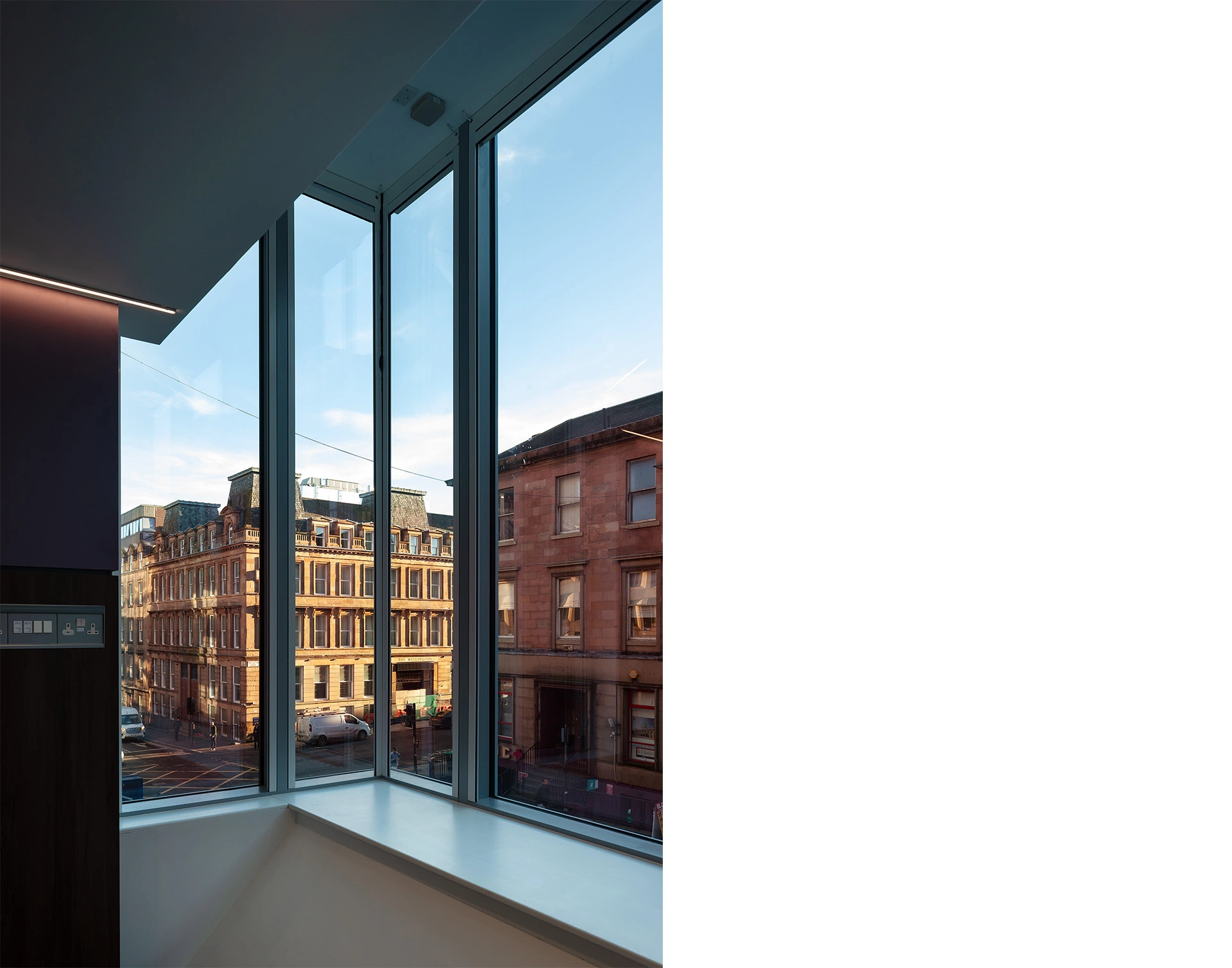 A view from a patient recovery room in latest sustainable hospital on Bath Street Glasgow, designed by award-winning healthcare architects.