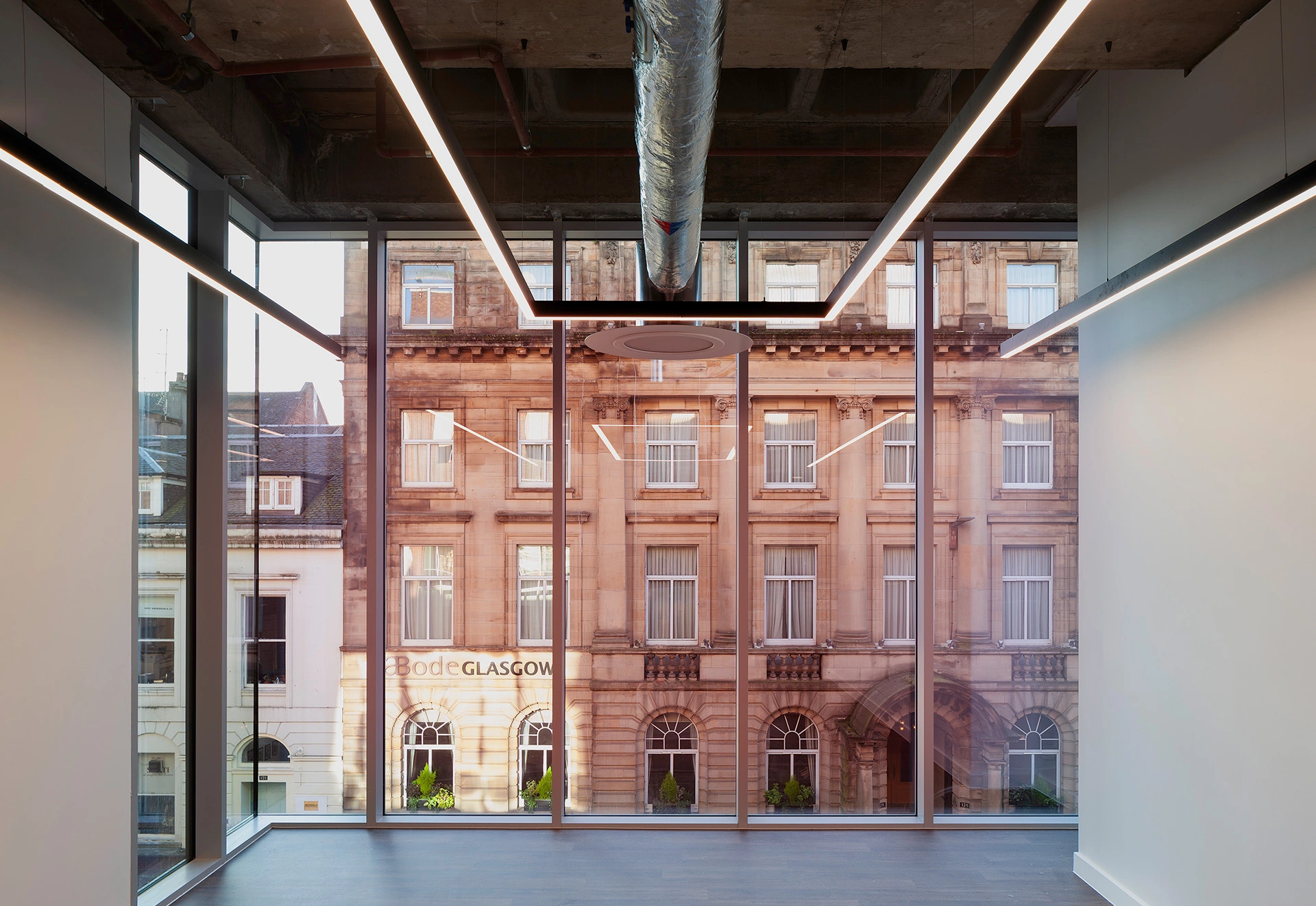 A view from a patient recovery room in latest sustainable hospital on Bath Street Glasgow, designed by award-winning healthcare architects.