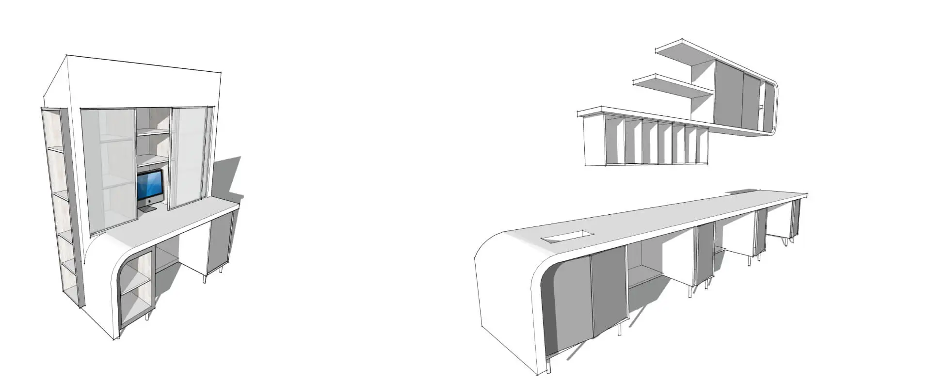A computer-generated 3D model of the reception desk layout which was used in a specialist dental clinic reception room design. This showcases the craftsmanship and talent behind a specialist award-winning healthcare and dental surgery and practice design NVDC Architects Glasgow.